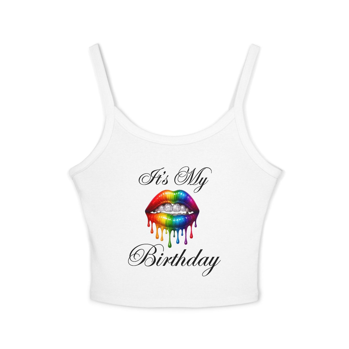 Rainbow Birthday Lips Women's Spaghetti Strap Tank Top
