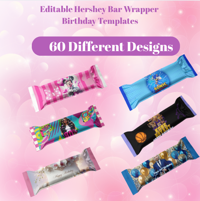 60 Birthday Hershey Bar Wrapper Templates – Instant Download | Canva Templates