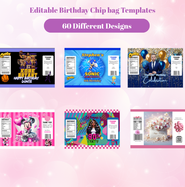 60 Editable Birthday Chip Bag Templates – Instant Download | Canva Templates