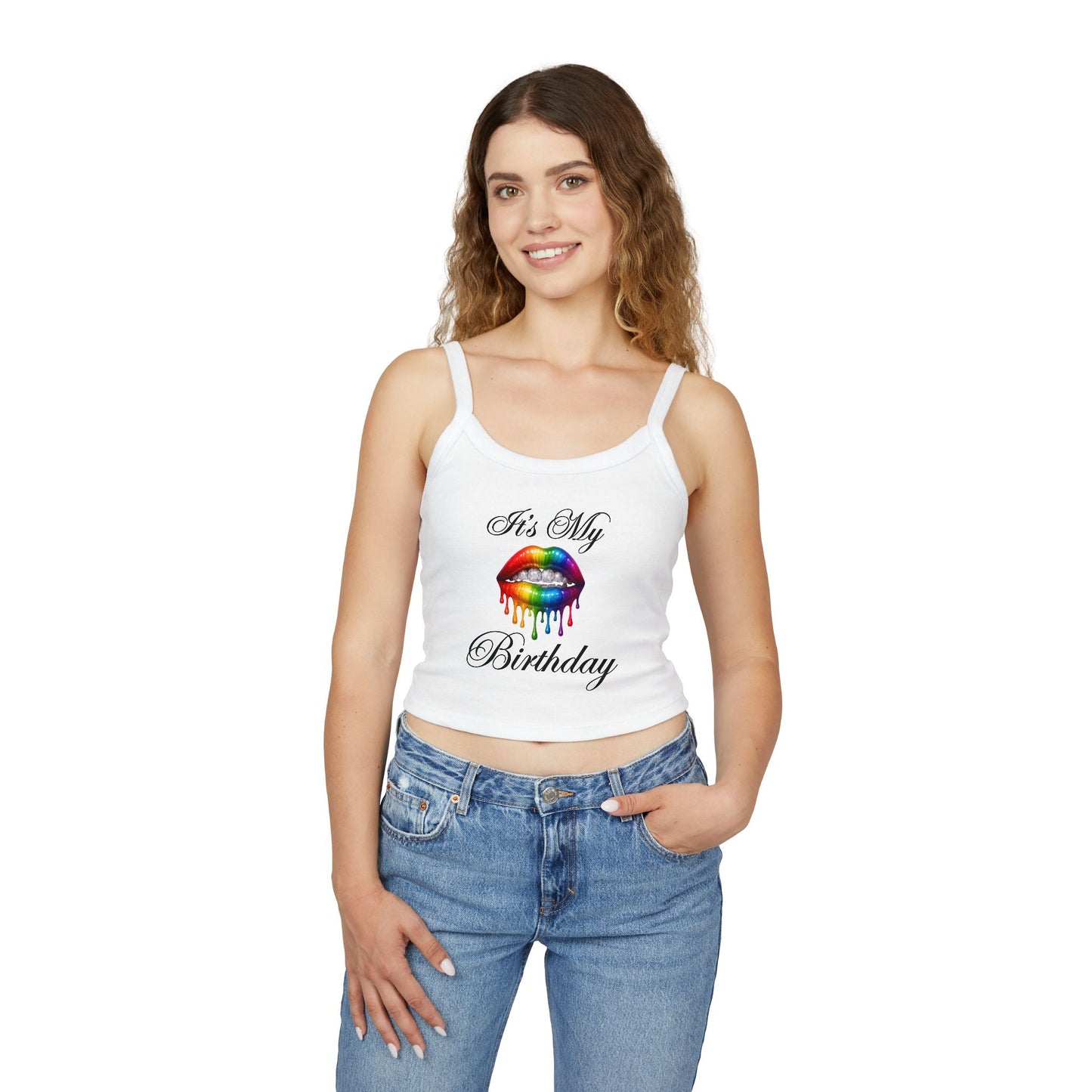 Rainbow Birthday Lips Women's Spaghetti Strap Tank Top