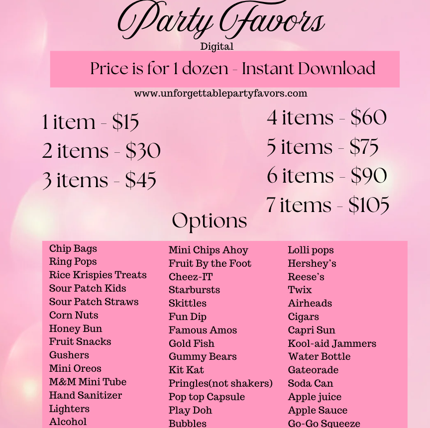 Party Favors - Custom Digital Labels Only (We Design / You Print & Assemble)