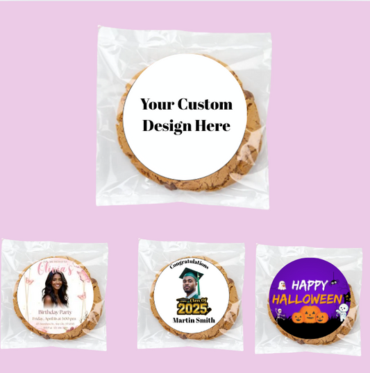 10 Custom Round Cookie Bag Labels with Poly bag – Includes Label + Bag (Cookies Not Included)