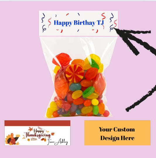 10 Custom Treat Bag Party Favors – Includes Candy + Custom Topper + Poly Bag