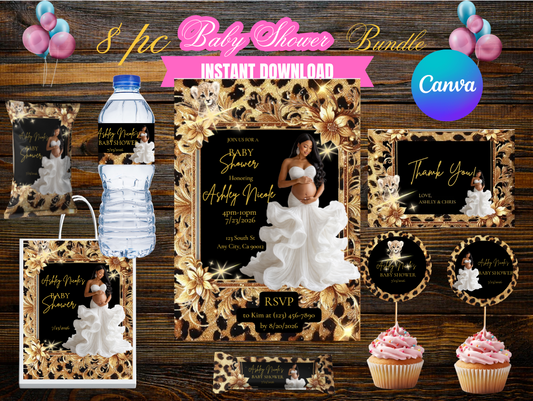 8 pc Baby Shower Cheetah Print Bundle
