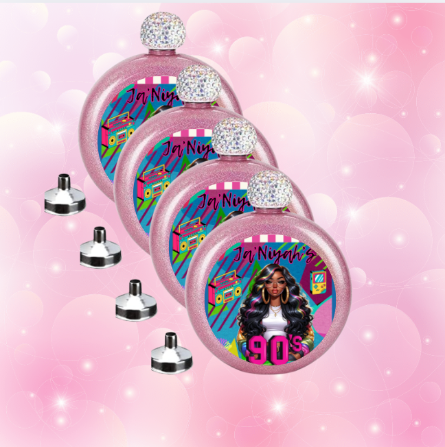 Custom Glitter Flask with Personalized Label – 5 oz Bling Liquor Flask for Her