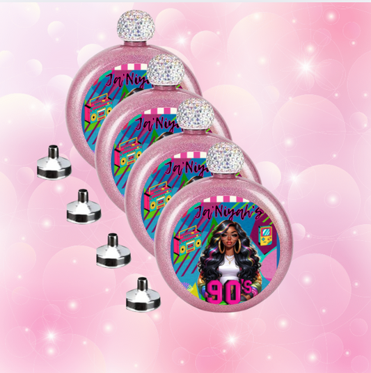 Custom Glitter Flask with Personalized Label – 5 oz Bling Liquor Flask for Her