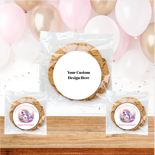 10 Custom Round Cookie Bag Labels with Poly bag – Includes Label + Bag (Cookies Not Included)