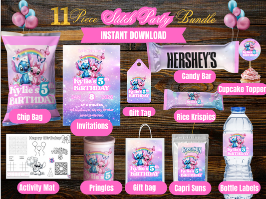 Editable Stitch Party Favor Template Bundle | 11 PCS | Instant Download