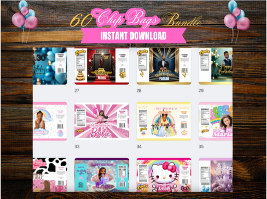 60 Editable Birthday Chip Bag Templates – Instant Download | Canva Templates