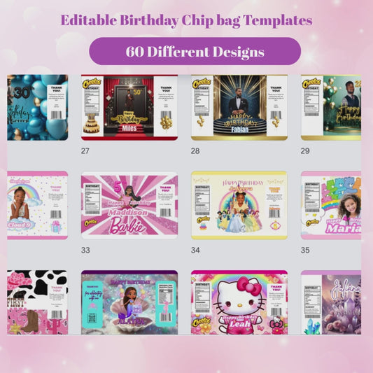60 Editable Birthday Chip Bag Templates – Instant Download | Canva Templates